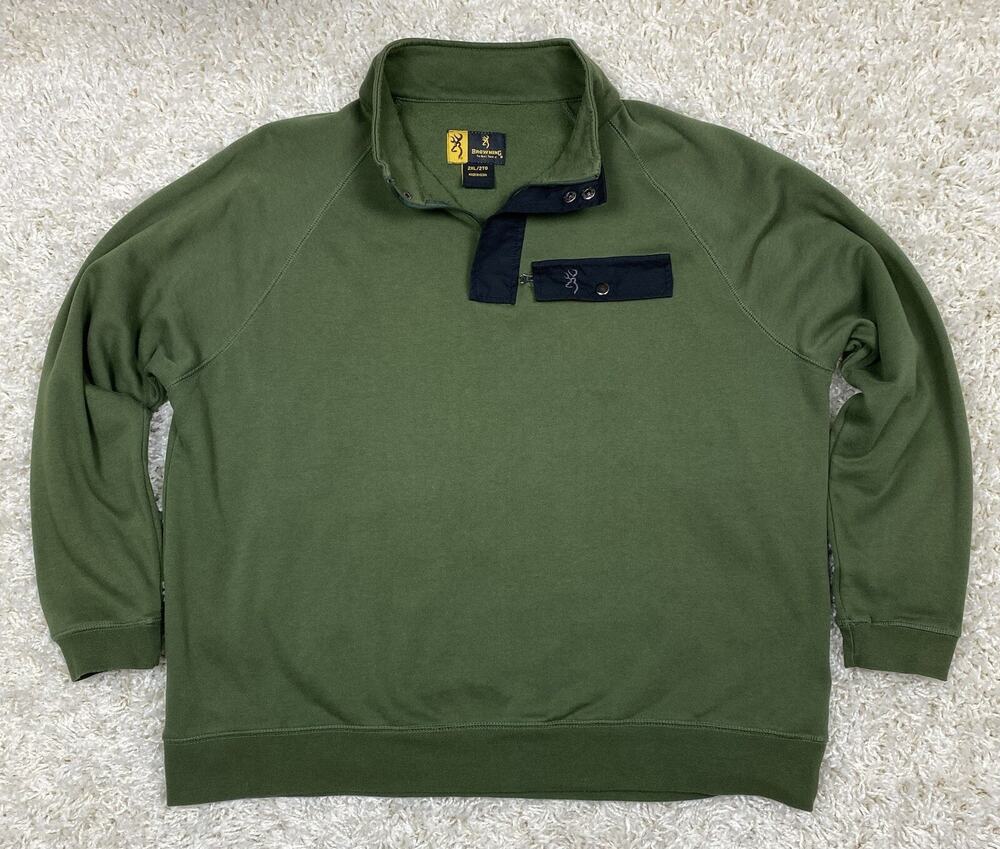 Browning Quarter Snap Pullover Sweatshirt Mens 2XL Olive Green Buckmark Hunting